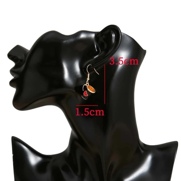 🖤 Adorable Heart Coffee Cup Mug Drop Earrings ☕️ - Picture 3 of 4